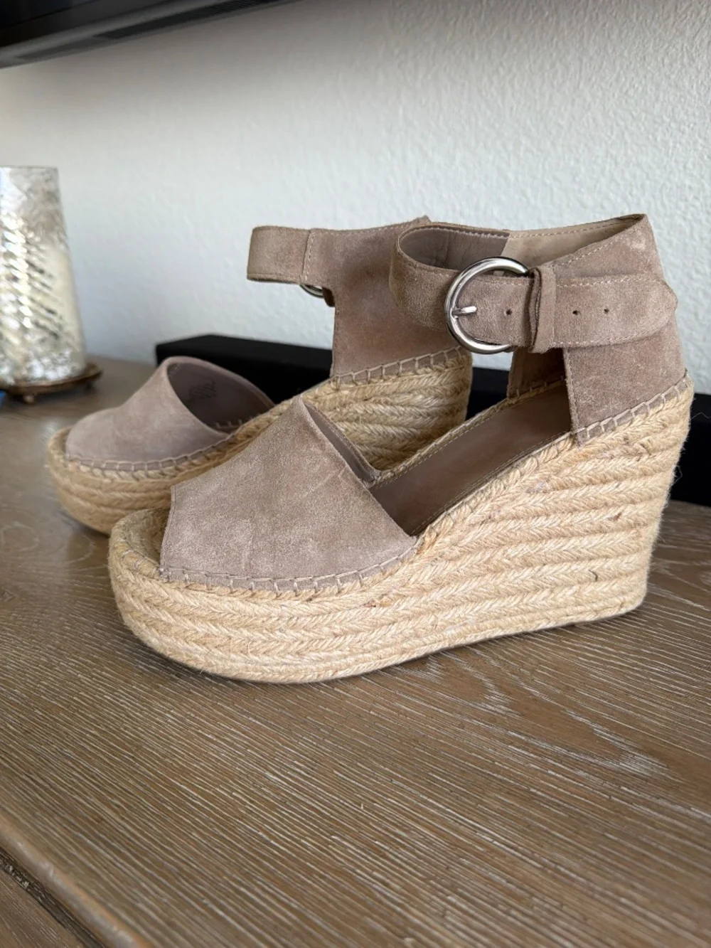Marc Fischer taupe suede espadrilles size 9